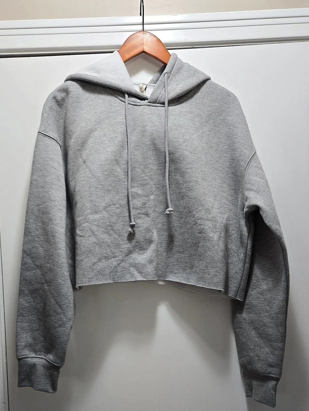 Amazhiyu Women's Pullover Fleece Cropped Hoodie Gray Medium